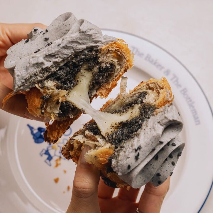 black sesame mochi croissant from the baker and the bottleman in lee tung avenue, wan chai