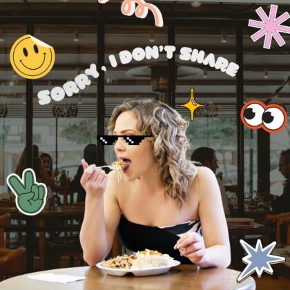 Sorry, I don't share. girl enjoying a meal on her own unbothered